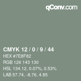 Color code: CMYK 12 / 0 / 9 / 44 | qconv.com