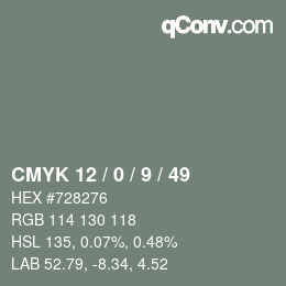 Farbcode: CMYK 12 / 0 / 9 / 49 | qconv.com