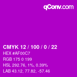 Farbcode: CMYK 12 / 100 / 0 / 22 | qconv.com