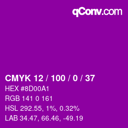 カラーコード: CMYK 12 / 100 / 0 / 37 | qconv.com