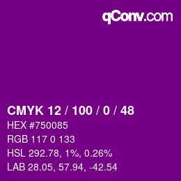 Color code: CMYK 12 / 100 / 0 / 48 | qconv.com