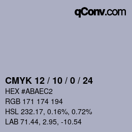 颜色代码: CMYK 12 / 10 / 0 / 24 | qconv.com