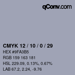 カラーコード: CMYK 12 / 10 / 0 / 29 | qconv.com