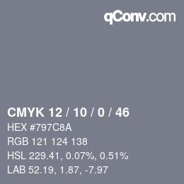 Color code: CMYK 12 / 10 / 0 / 46 | qconv.com