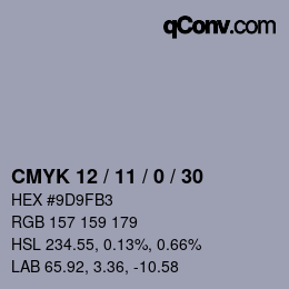 颜色代码: CMYK 12 / 11 / 0 / 30 | qconv.com