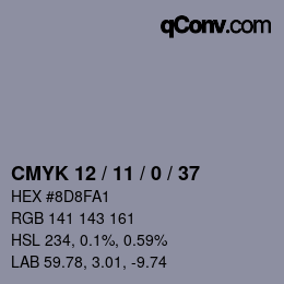 カラーコード: CMYK 12 / 11 / 0 / 37 | qconv.com