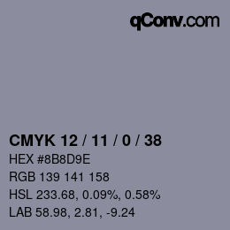 Código de color: CMYK 12 / 11 / 0 / 38 | qconv.com