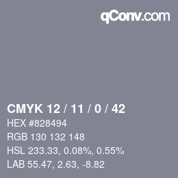 Color code: CMYK 12 / 11 / 0 / 42 | qconv.com