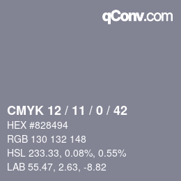 カラーコード: CMYK 12 / 11 / 0 / 42 | qconv.com
