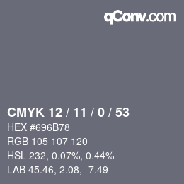 Color code: CMYK 12 / 11 / 0 / 53 | qconv.com