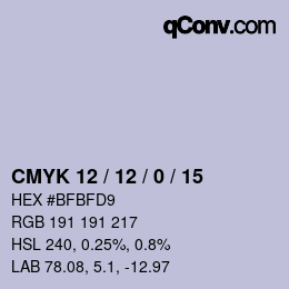 カラーコード: CMYK 12 / 12 / 0 / 15 | qconv.com