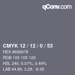 Color code: CMYK 12 / 12 / 0 / 53 | qconv.com