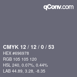 カラーコード: CMYK 12 / 12 / 0 / 53 | qconv.com