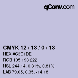 颜色代码: CMYK 12 / 13 / 0 / 13 | qconv.com