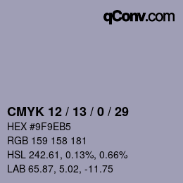 カラーコード: CMYK 12 / 13 / 0 / 29 | qconv.com