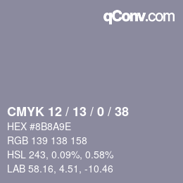 Código de color: CMYK 12 / 13 / 0 / 38 | qconv.com