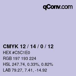 颜色代码: CMYK 12 / 14 / 0 / 12 | qconv.com