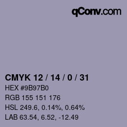 カラーコード: CMYK 12 / 14 / 0 / 31 | qconv.com