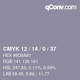 颜色代码: CMYK 12 / 14 / 0 / 37 | qconv.com