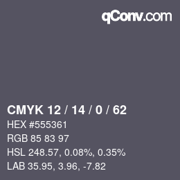 カラーコード: CMYK 12 / 14 / 0 / 62 | qconv.com