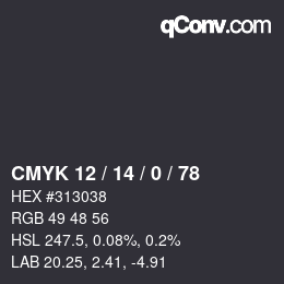 Color code: CMYK 12 / 14 / 0 / 78 | qconv.com