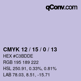 颜色代码: CMYK 12 / 15 / 0 / 13 | qconv.com
