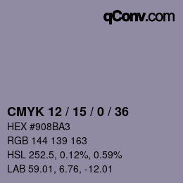 颜色代码: CMYK 12 / 15 / 0 / 36 | qconv.com