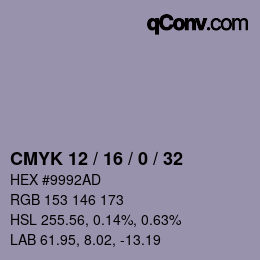 カラーコード: CMYK 12 / 16 / 0 / 32 | qconv.com