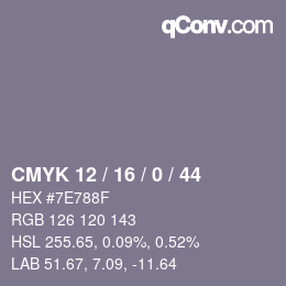 Farbcode: CMYK 12 / 16 / 0 / 44 | qconv.com
