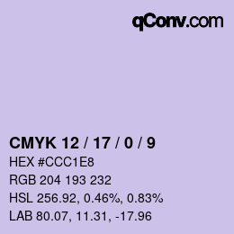 カラーコード: CMYK 12 / 17 / 0 / 9 | qconv.com