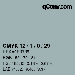 カラーコード: CMYK 12 / 1 / 0 / 29 | qconv.com