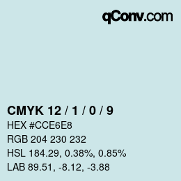 颜色代码: CMYK 12 / 1 / 0 / 9 | qconv.com