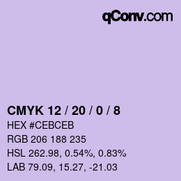 カラーコード: CMYK 12 / 20 / 0 / 8 | qconv.com