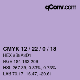 Code couleur: CMYK 12 / 22 / 0 / 18 | qconv.com