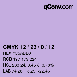 カラーコード: CMYK 12 / 23 / 0 / 12 | qconv.com