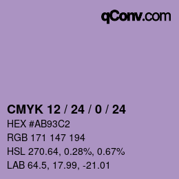 カラーコード: CMYK 12 / 24 / 0 / 24 | qconv.com