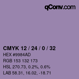 カラーコード: CMYK 12 / 24 / 0 / 32 | qconv.com