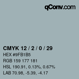 Farbcode: CMYK 12 / 2 / 0 / 29 | qconv.com