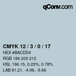 Farbcode: CMYK 12 / 3 / 0 / 17 | qconv.com