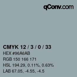 カラーコード: CMYK 12 / 3 / 0 / 33 | qconv.com