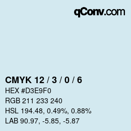 Farbcode: CMYK 12 / 3 / 0 / 6 | qconv.com