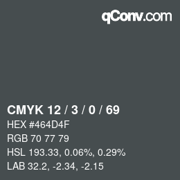 Farbcode: CMYK 12 / 3 / 0 / 69 | qconv.com