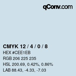 カラーコード: CMYK 12 / 4 / 0 / 8 | qconv.com
