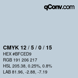 Farbcode: CMYK 12 / 5 / 0 / 15 | qconv.com