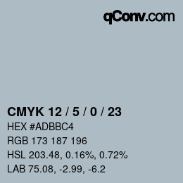 カラーコード: CMYK 12 / 5 / 0 / 23 | qconv.com