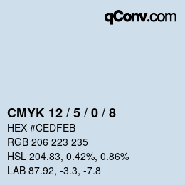 カラーコード: CMYK 12 / 5 / 0 / 8 | qconv.com