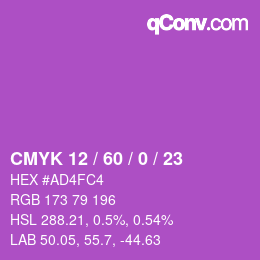 カラーコード: CMYK 12 / 60 / 0 / 23 | qconv.com