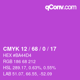 カラーコード: CMYK 12 / 68 / 0 / 17 | qconv.com
