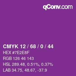颜色代码: CMYK 12 / 68 / 0 / 44 | qconv.com