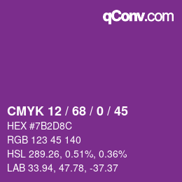 颜色代码: CMYK 12 / 68 / 0 / 45 | qconv.com